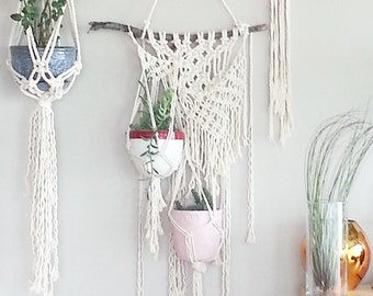 Macrame Hanging Planter- Wall Accent- Bohemian Decor- Dorm Decor~ Planter~ Modern Macrame- White Wall Accent- Boho Home Decor- BohoChic