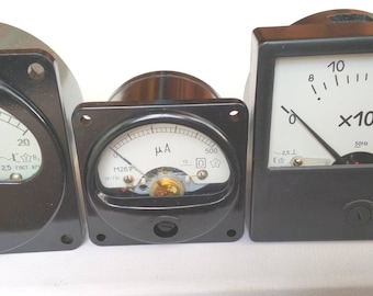 Retro Voltmeter Ammeter Microammeter | Electrical Measuring Instrument | Industrial Devices & Parts | Steampunk Accessory, Cyberpunk Decor