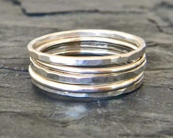 Silver Stacking Rings - Sterling Silver Ring Set - Silver Hammered Rings - Stacking Ring Set - Stacking Rings Sterling Silver - Womens Gift