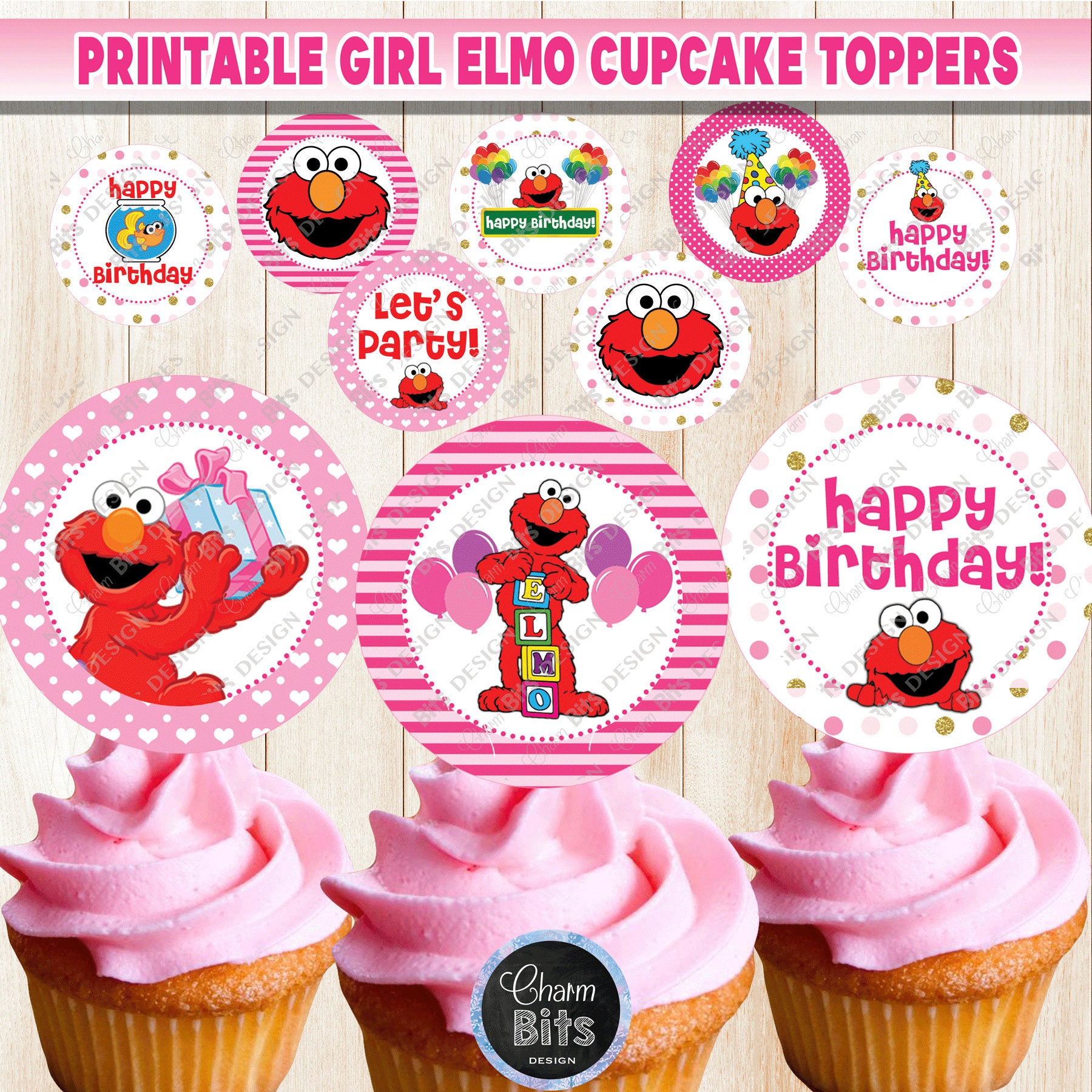 Elmo Cupcake Toppers Sesame Street Printable Girl Elmo Pink