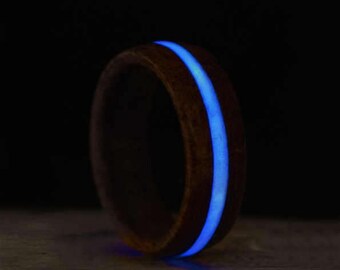 Glow in the Dark Wooden Ring with Blue Glow, Glow Ring, Blue Glow Ring, Wooden Ring, Luminescent Ring, Anniversary Gift, Glowing Ring