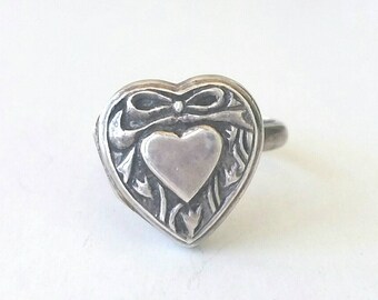 Sterling silver heart locket ring