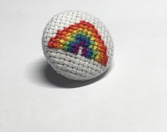 Rainbow pride lgbt cross-stitched pin