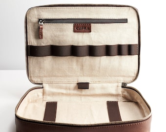 Brown Leather Gadget Travel Bag, iPad Leather Bag, Tech Dopp Kit, Cable Ties, Gifts For Men, Electronic Organizer, Tech Organizer. IPad Bag