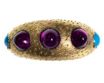 Vintage Castlecliff Bracelet with Amethyst and Turquoise Cabochons