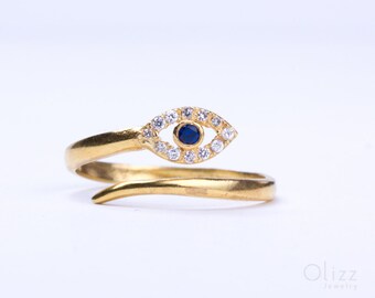Evil eye ring / Gold ring / Sterling silver evil eye ring / Stacking ring / Bridesmaid gift / Adjustable ring / Evil eye jewelry | Beroe