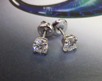 14k solid white gold cubic zirconia stud earrings