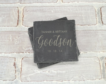 Custom Slate Coasters - Custom Engraved Coasters - Slate Coasters - Wedding Favors - Custom Coaster Set - Wedding Shower - Housewarming Gift