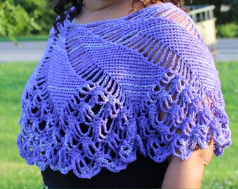 Purple Shimmer Diamond Crochet Poncho - Women's Poncho