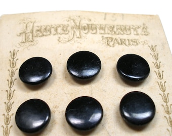 Antique Black Glass BUTTONS, Set of 11. Unused on original card.