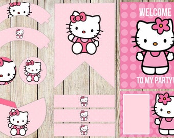 Hello Kitty Birthday Decorations | Pink Hello Kitty Party | Hello Kitty Birthday Party Decorations Printable