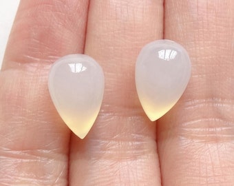 Milky Quartz Upside Down Half Drilled Acorn Inverted Drops 8x12 mm One Pair F4098