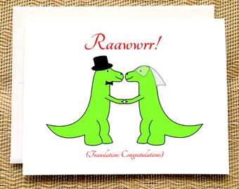 Funny Wedding Card - Trex Wedding - Dinosaur Wedding Card Funny Rawr Congratulations Wedding Card Engagement Card Funny Straight Wedding