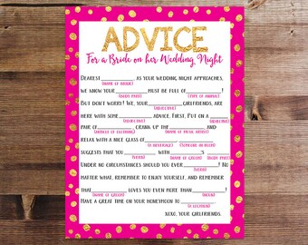 Wedding Night Mad Lib | Bachelorette Party Printable Game | Advice for the Bride on her Wedding Night | Download and Print | Printable Game
