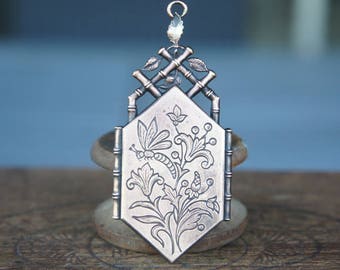 Vintage French Brass Stamping/Antique Style/Japanese Bamboo/Asian/Oriental/Pendant/French Findings