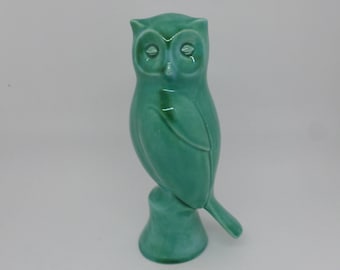 Vintage Mid Century Anglia Art, Studio Pottery Owl Figurine - turquoise blue glaze,6.5" ,16.5cm tall