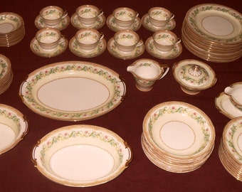 REDUCED PRICE Vintage 1930s Noritake China, "Moselle" service for eight with additional pieces totaling 64