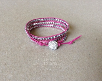 Raspberry Leather Wrap Bracelet