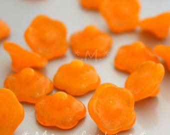 12mm (8pc) orange button flowers beads opalescent