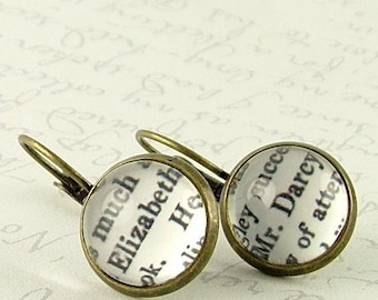 Bookworm Gift - Jane Austen Gifts - Book Jewelry - Elizabeth Bennet Mr Darcy Earrings - Pride and Prejudice - Literary Book Lover Gift