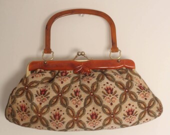 1940s handbag, vintage 40s purse, vintage 40s handbag, vintage floral 40s tapestry purse, 1940s boho purse, boho handbag, 1970s accessorie