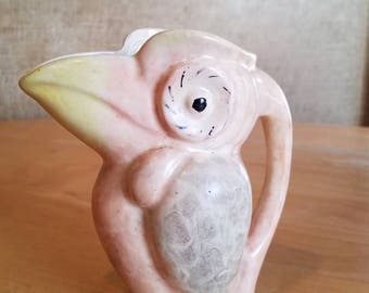 Vintage Rose Bird Toucan Pitcher / Ewer / Vase