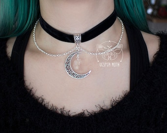 Black Velvet Crescent Moon Choker
