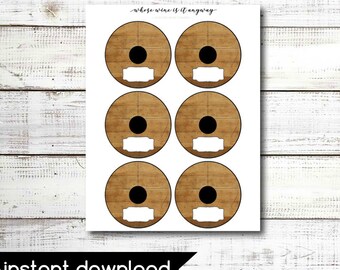 Wine Glass Charm Label Tags - Dark Shiplap - INSTANT DOWNLOAD PRINTABLE