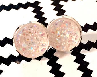 Crystal Druzy Earrings - Silver Settings