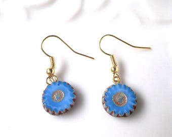 blue earrings, czech bead earrings, stad earrings, sky blue earrings, gift idea for her, gift idea for wife,