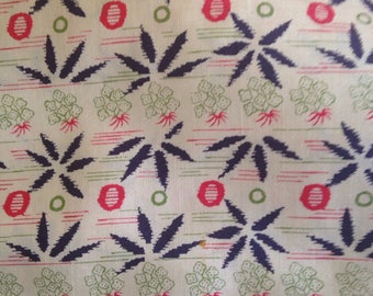 Vintage Printed Silk Broadcloth Leaves Berries