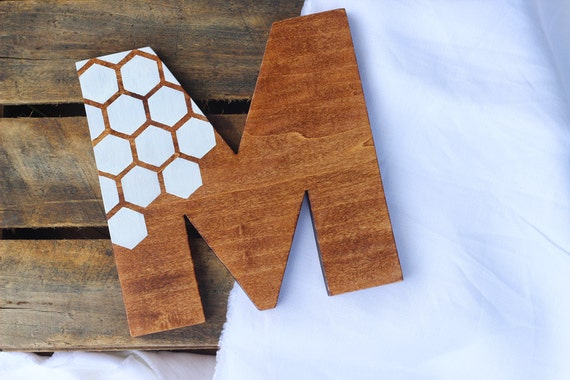 Items similar to hand painted honeycomb pattern wood monogram wall