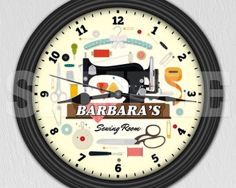 Sewing Machine Personalized Wall Clock - Sewing Room - Craft Room Decor - Quilt ITEM#016