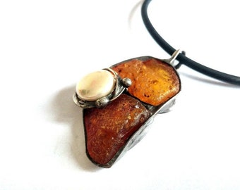 Amber Pendant .Amber Necklace .Cognac Amber Pendant .Baltic Amber Jewelry. Amber Gift for her