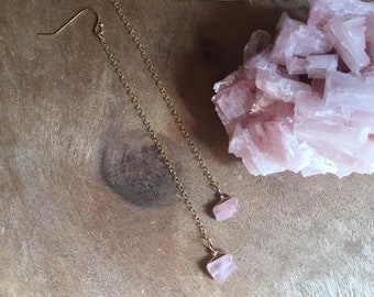 Raw Rose Quartz Earrings - Raw Stone Earrings - Crystal Healing Jewelry - Boho Earrings - Dangle Earrings - Rose Quartz Jewelry