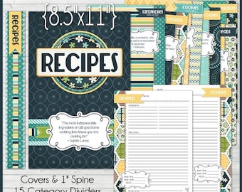 RECIPE BINDER Kit Printables (NAVY), Recipe Book, Recipe Printables, Recipe Kit, Full Size, 8.5x11 - Printable Instant Download