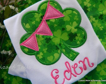 St. Patrick's Day Applique Shirt, Girls Shamrock Shirt, Shamrock Bunting Applique Shirt, Girls Clover Shirt, St. Patricks Day Green Shirt
