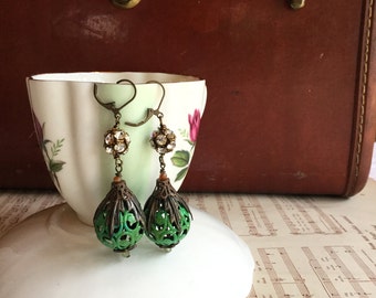 Green with envy - unique vintage assemblage earrings
