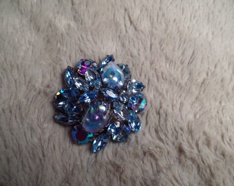 Dazzling Shades of Blue Brooch Signed Regency