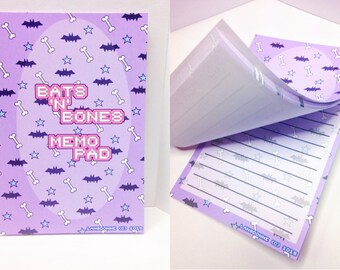 Kawaii Notepad, Pastel Goth, Kawaii Stationery, Creepy Cute Note Pad, Bat Stationery, Kawaii Memo Pad, Kawaii Notebook