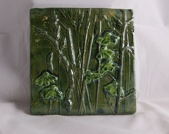 Ceramic Art Tile Wildflower 3 in Green