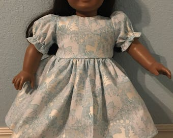 Shimmering White & Blue Winter DeerDress for American Girl or Other 18 inch Doll