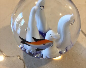 Aquarium Style Art Glass with Iceberg and Fish