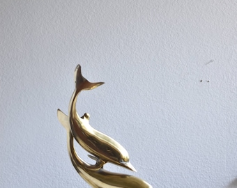 large solid brass dolphin figurine / paperweight / nautical