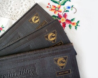 1920s Speedwriting Books Natural Shorthand How To Hardcover Books 1, 2, and 3 Write Faster Taking Notes 1920s Vintage Paper Pages Words