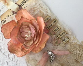Rose Gift Tag, Shabby Tag, Mixed Media Art Tag, French Gift Tag