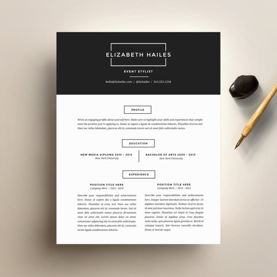 resume template and cover letter template for word diy printable resume 4 pack the elizabeth minimalist and hipster cv design