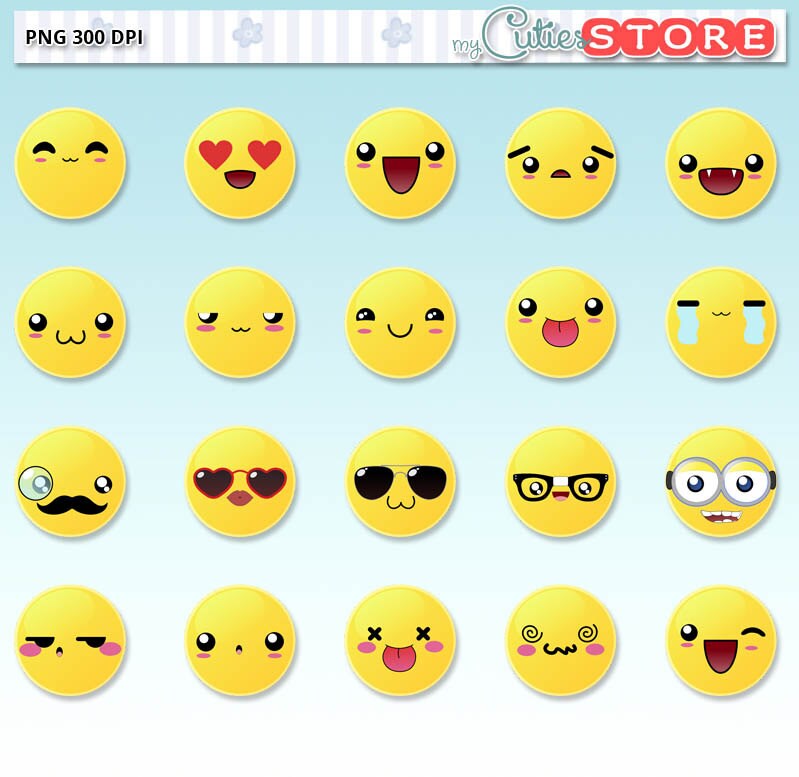 Kawaii Emoji emoticons clipart cute digital graphics for