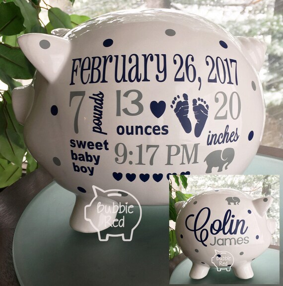 Personalized Piggy Bank Elephant Theme Baby Boy Piggy