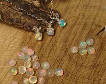Ethiopian Fire Opal Necklace, Sterling Silver, .35 to 45 Cts 5.00 mm to 5.10 mm Round Rainbow Play Natural Ethiopian Fire Opal, Stud